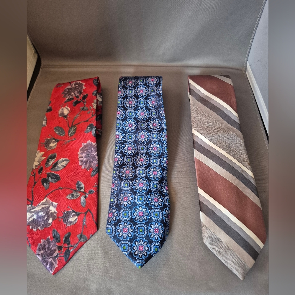 Oleg Cassini Red, Blue, and Brown Tie Trio